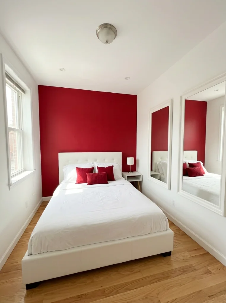 Small Cherry Red Bedroom That Feels Open