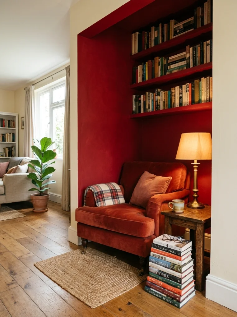 Cherry Red Color in a Reading Room