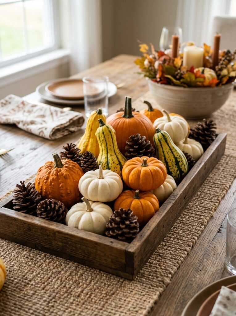 wooden Tray with Fall Table Centerpieces