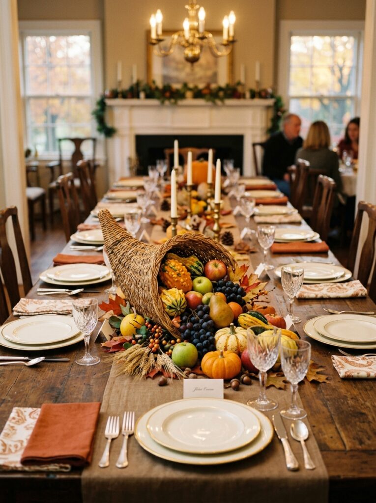 Harvest Cornucopia with Fall Table Centerpieces