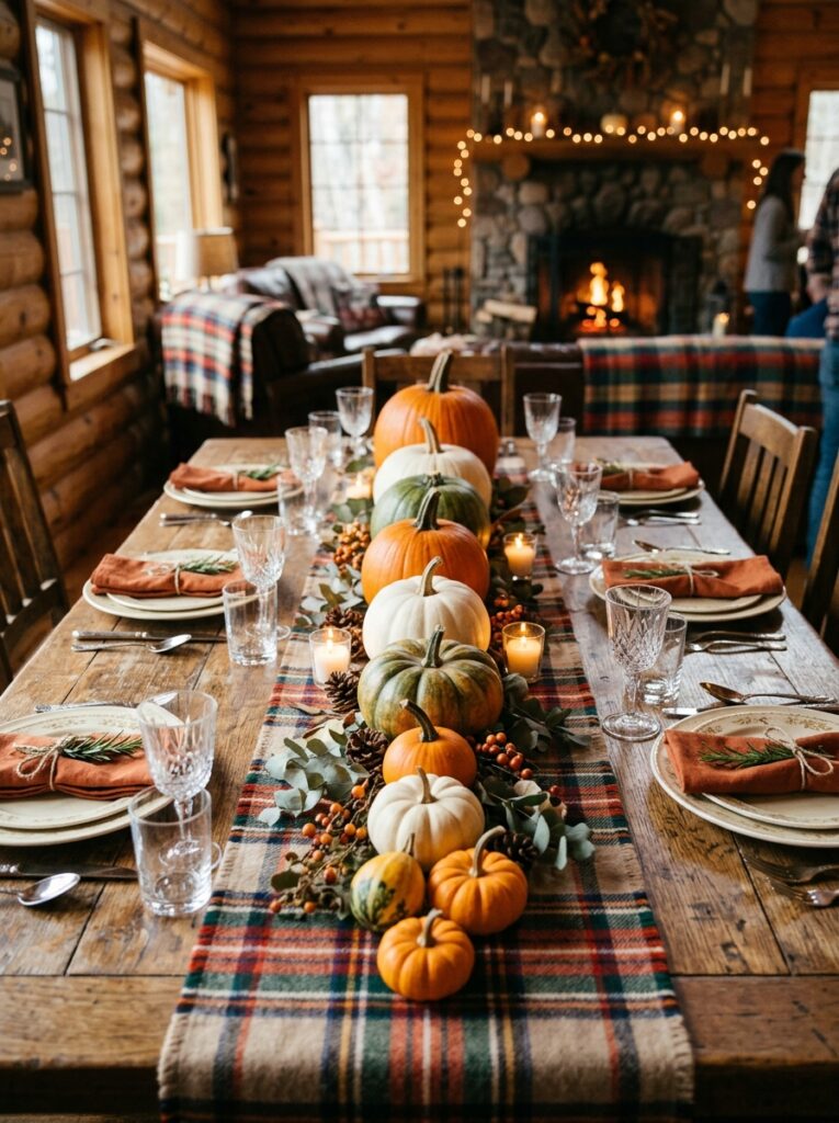 Plaid Tabble with Fall Table Centerpieces