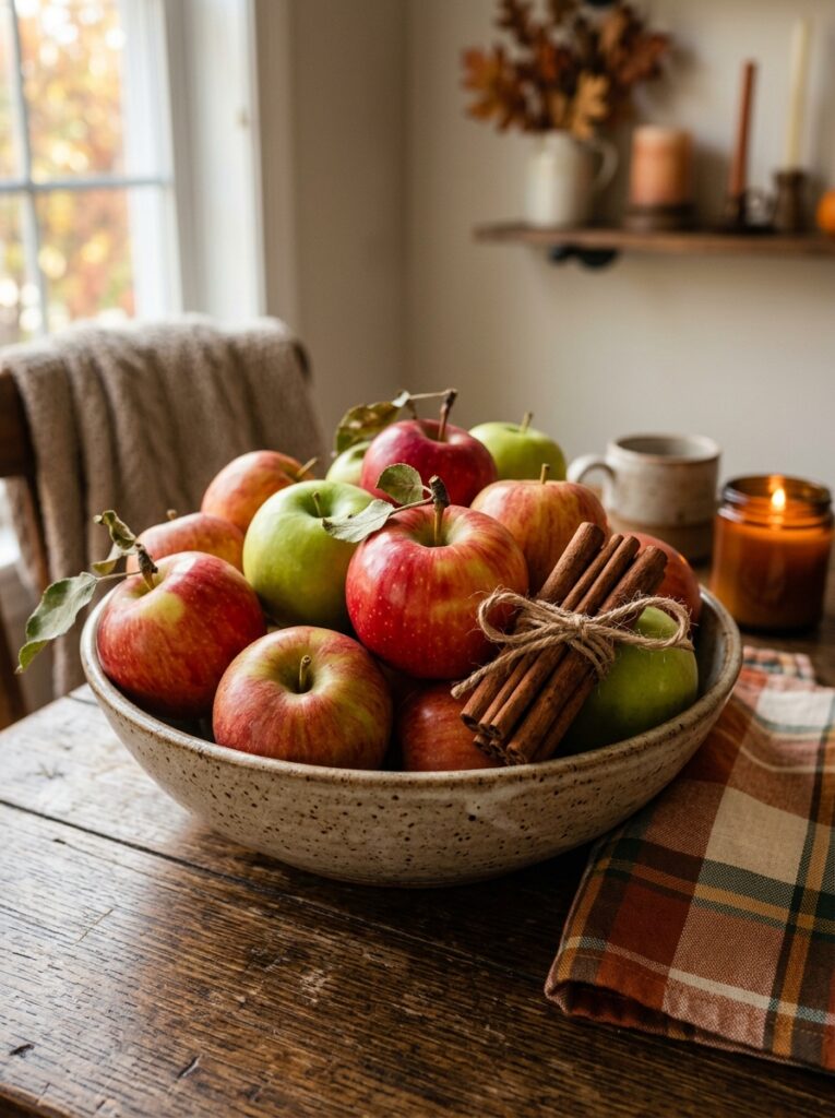 Apple Bowl with Fall Table Centerpieces