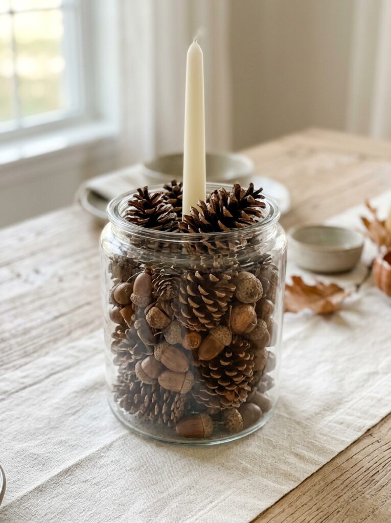 Acorn Jar with Fall Table Centerpieces