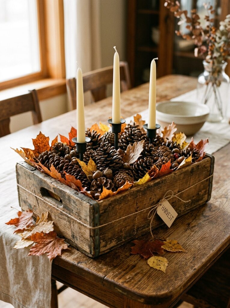 Wooden Crate with Fall Table Centerpieces