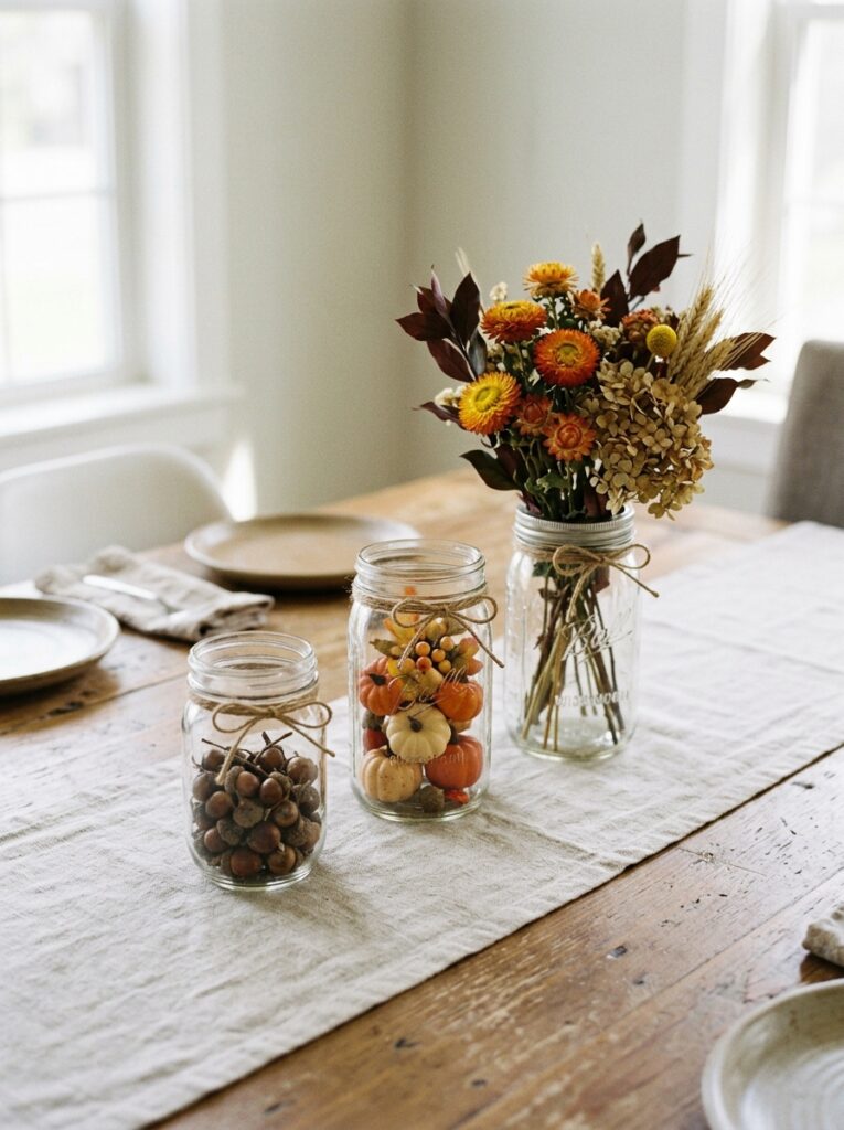 Mason Jar Trio with Fall Table Centerpieces