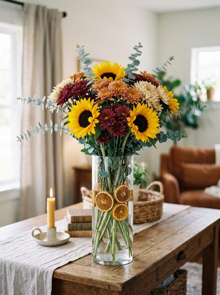 Glass vase with Fall Table Centerpieces
