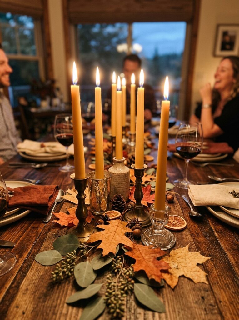 Taper candle with Fall Table Centerpieces