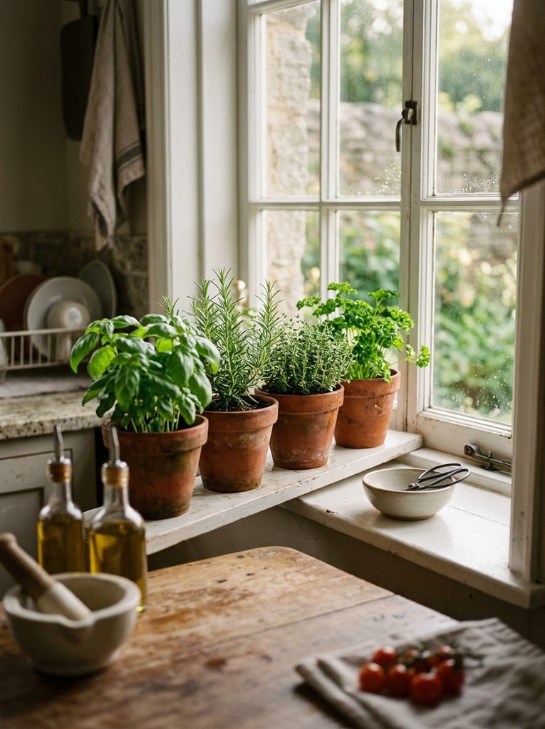 Herb Garden with Floating Shelf Decor