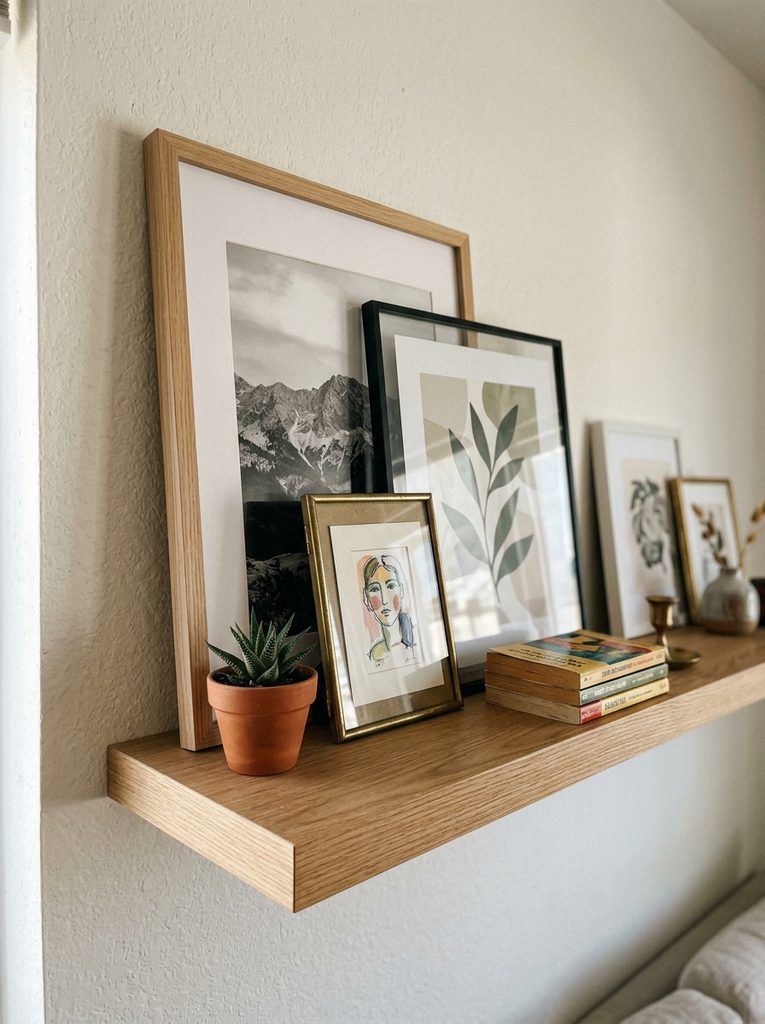 Framed Art with Floating Shelf Decor