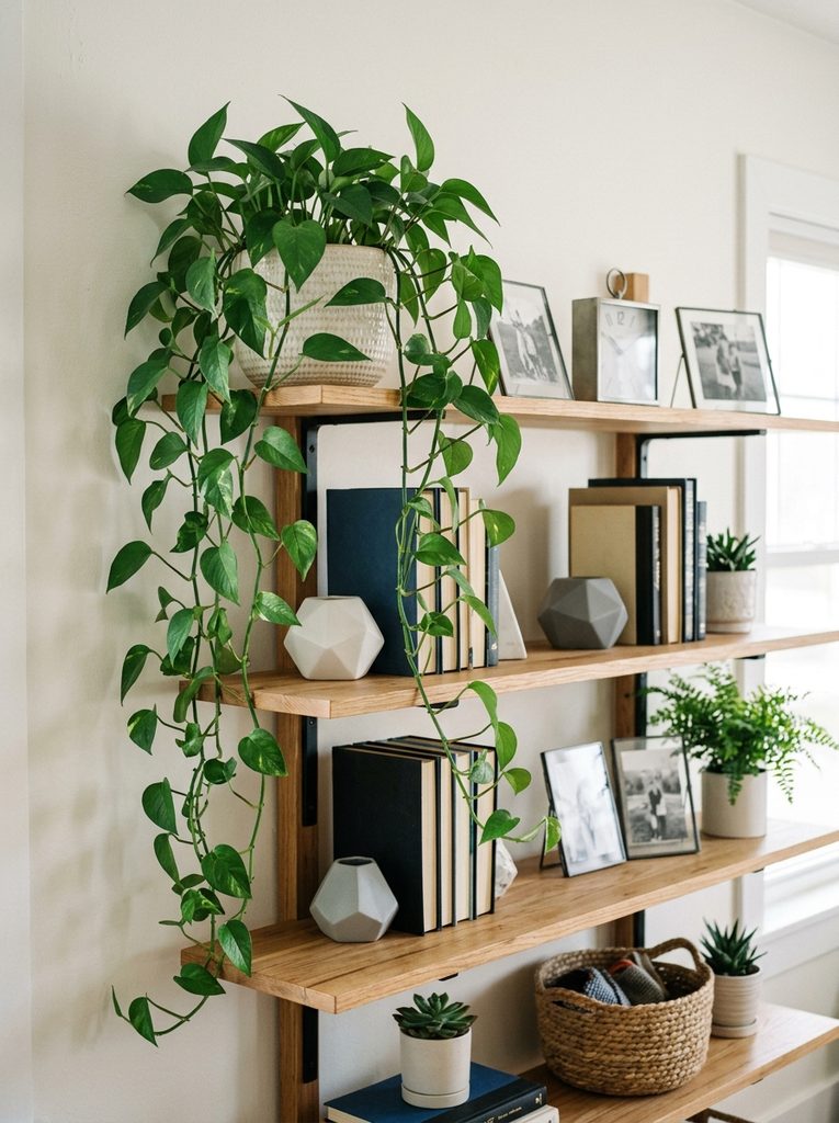 Statement Plan with Floating Shelf Decor