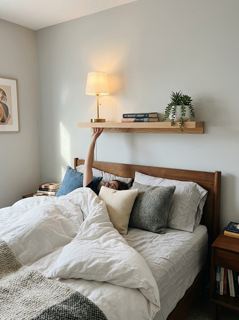 Nightstand with Floating Shelf Decor