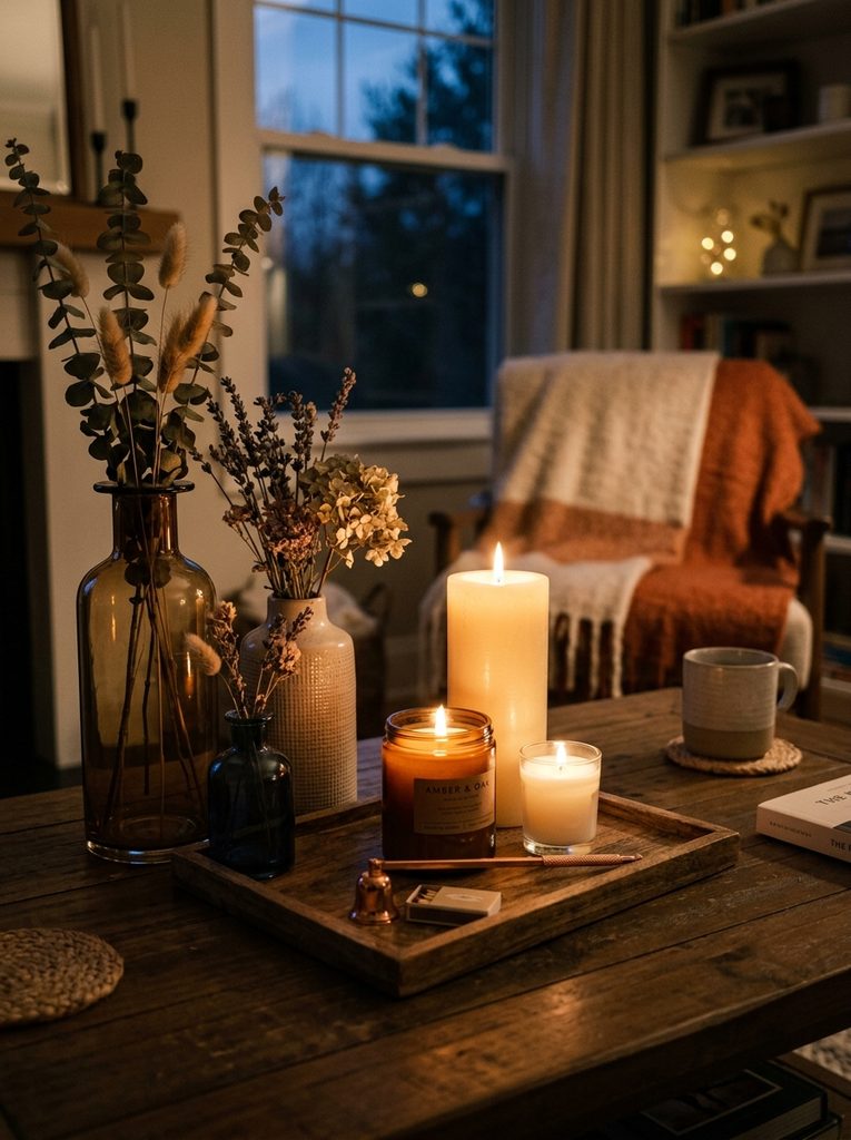 Candles with Floating Shelf Decor