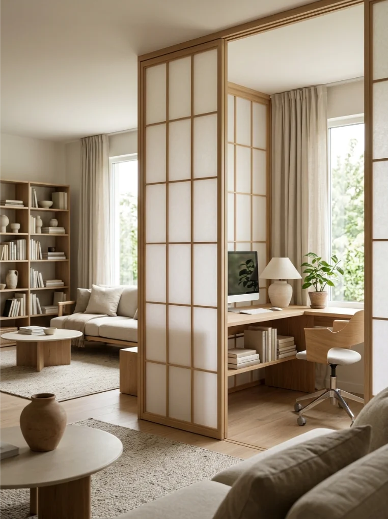 Shoji-style SCREEN with Japandi Home Office