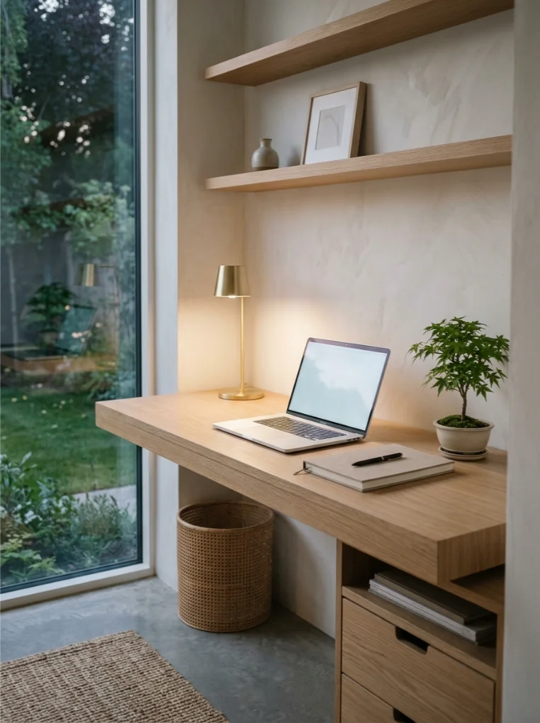 Desktop clutter free with Japandi Home Office