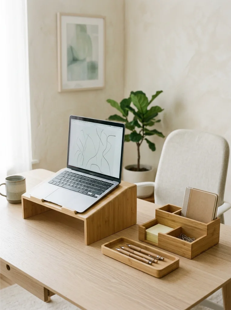 Bamboo Office Accessories with Japandi Home Office