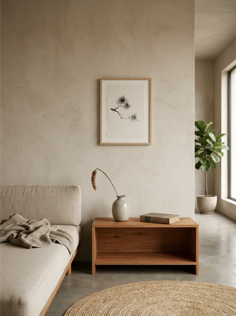 Piece of simple and meaningful art with Japandi Home Office