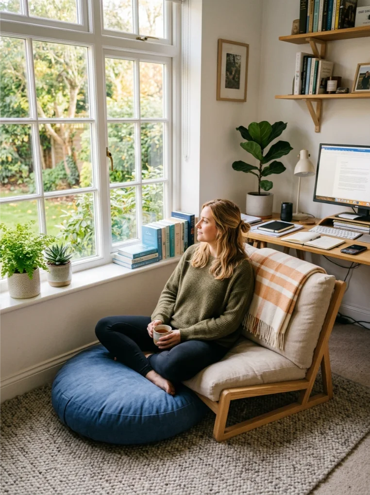 Reading or book corner with Japandi Home Office