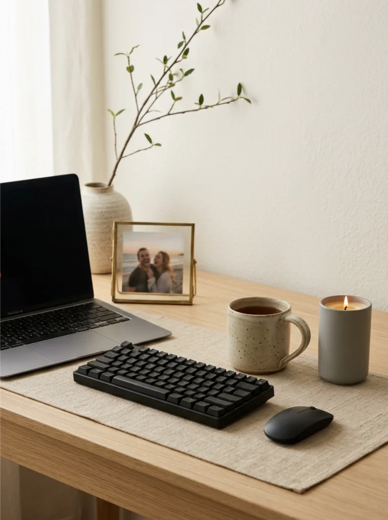 Personilized without cluttering with Japandi Home Office