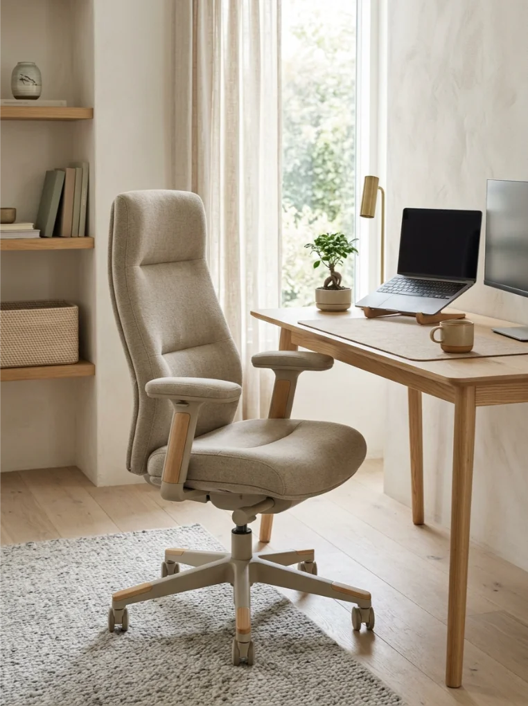 Chair comfortable not just pretty with Japandi Home Office