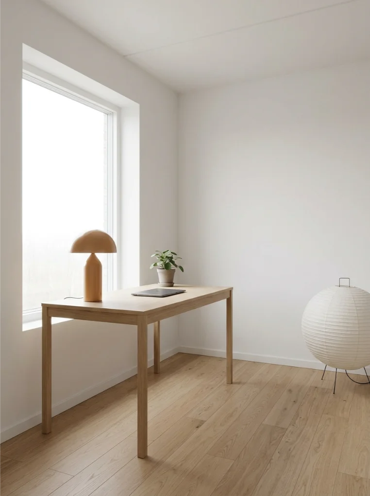 Soft natural lightening with Japandi Home Office