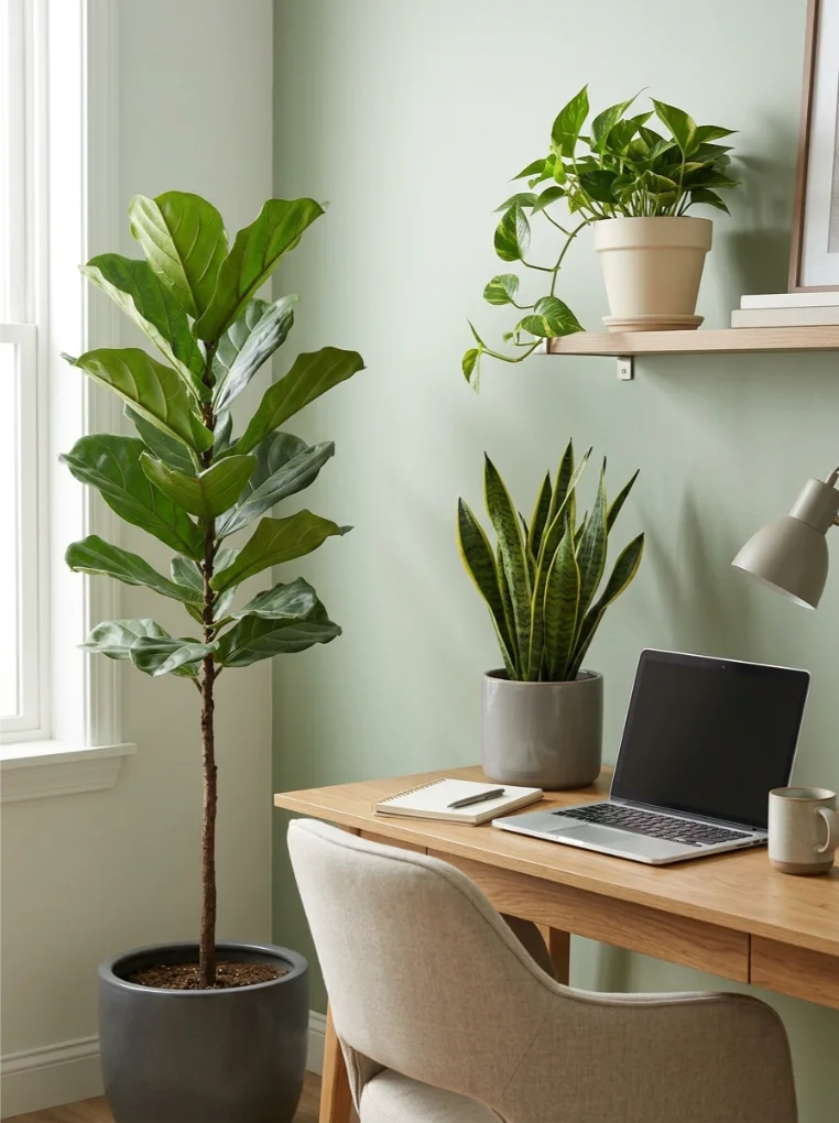 One or two indoor plants with Japandi Home Office