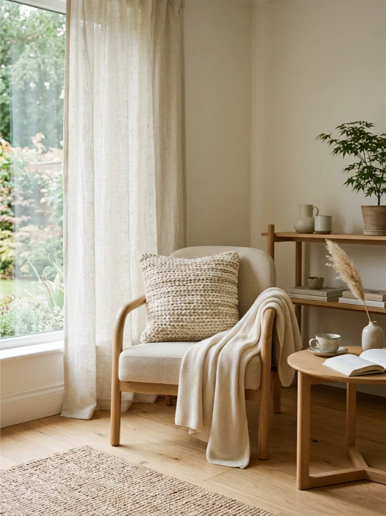 Linen or cotton tectures with Japandi Home Office