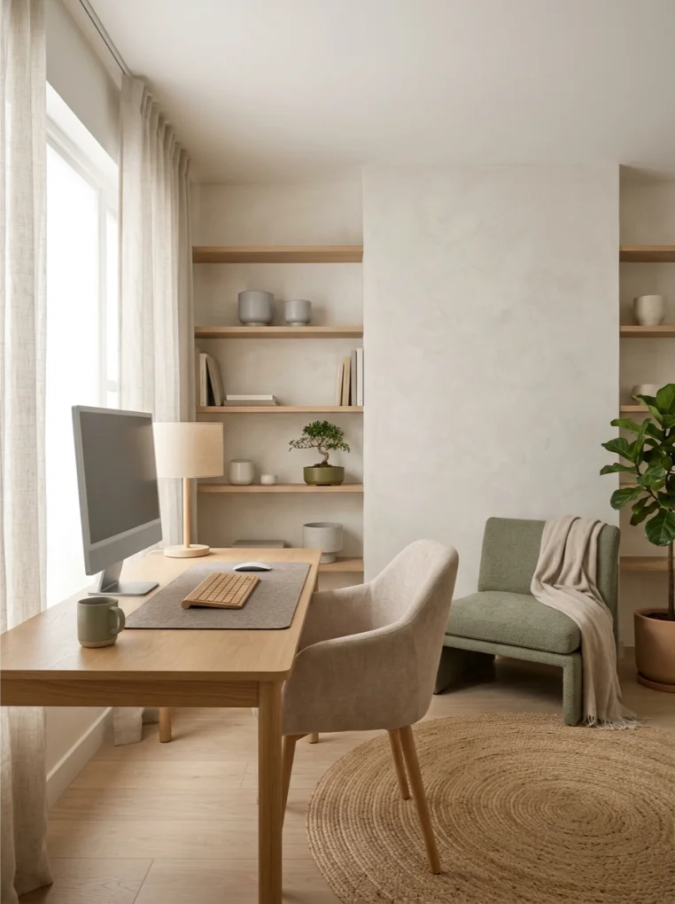 Neutral Color Palette with Japandi Home Office