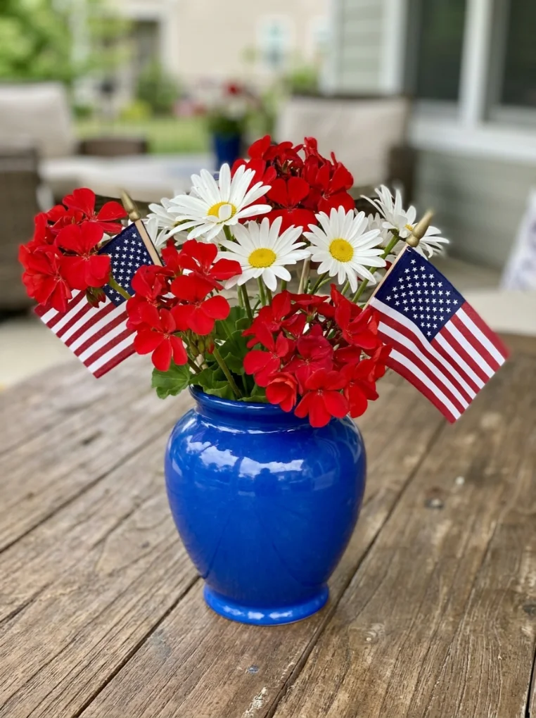 Centerpiece  Flowers with Memorial Day Decoration