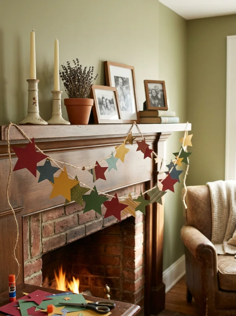 Paper star garlands with Memorial Day Decoration