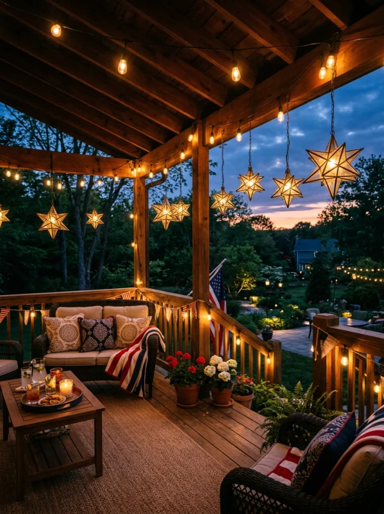 Star shape lanterns with Memorial Day Decoration