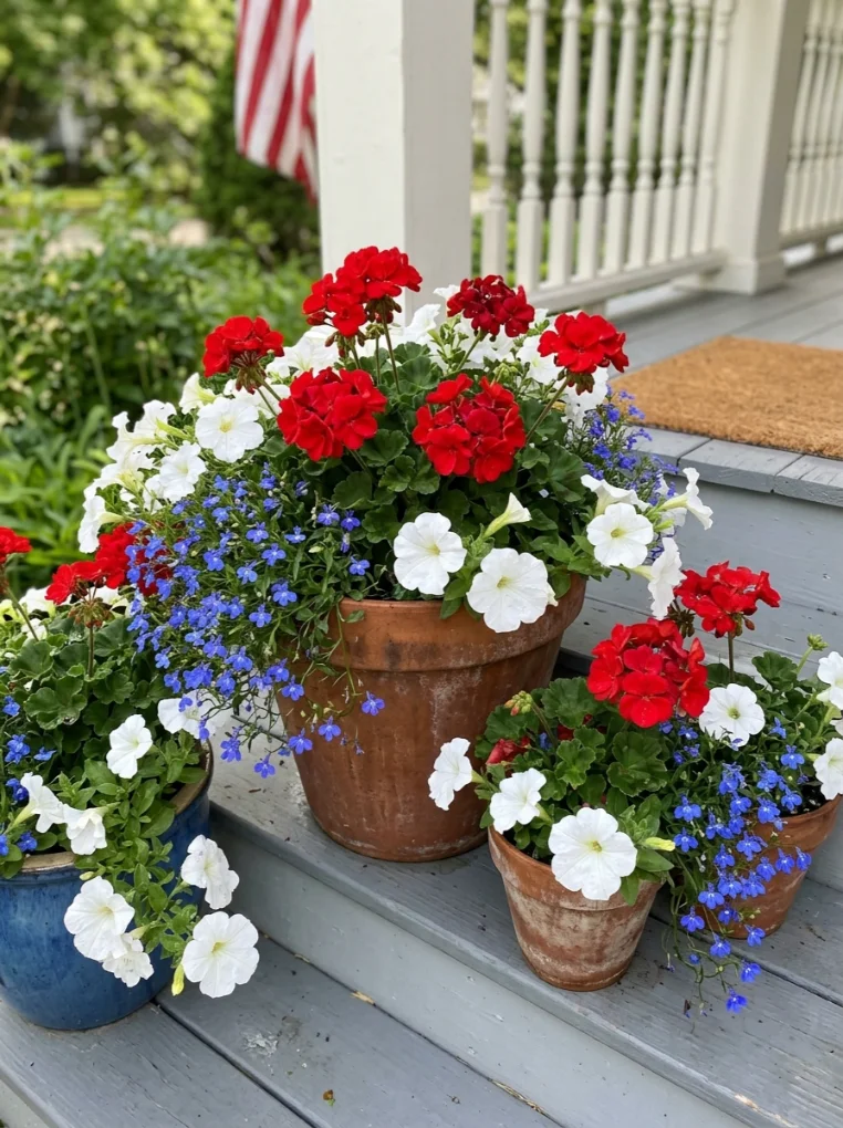  Red, White, and Blue Planters with Memorial Day Decoration