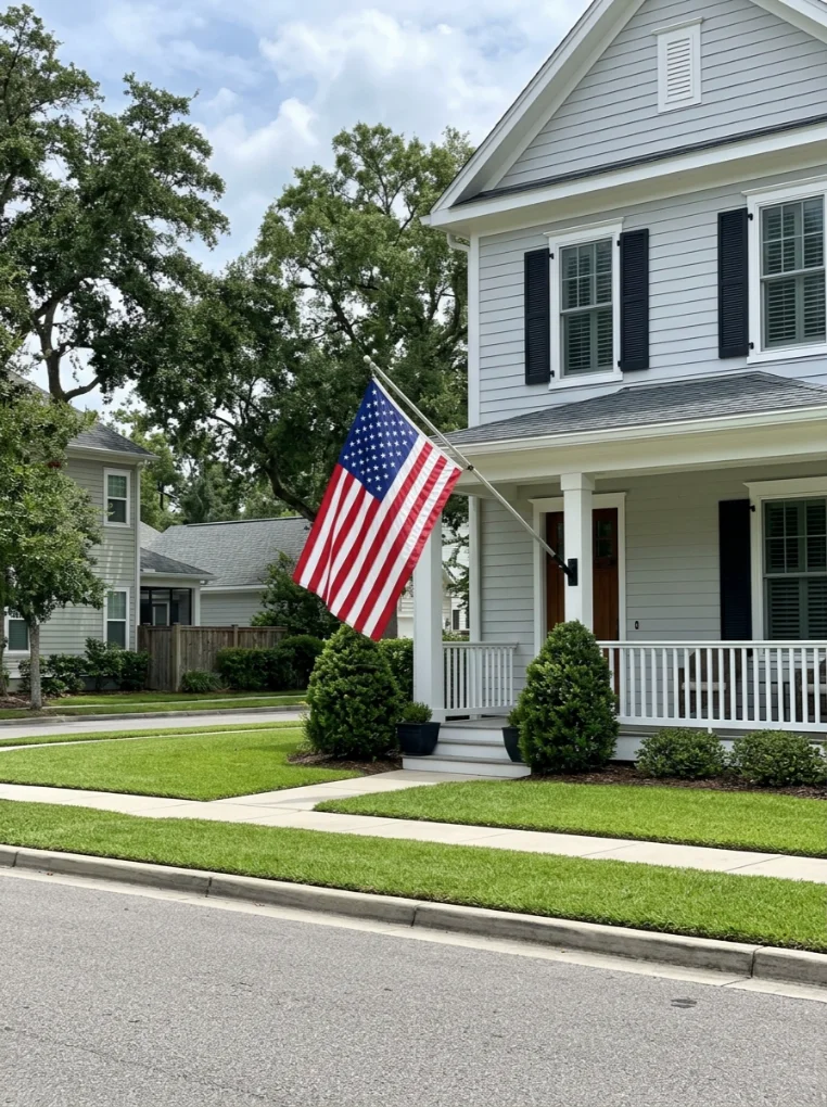  A Flag Display with Memorial Day Decoration