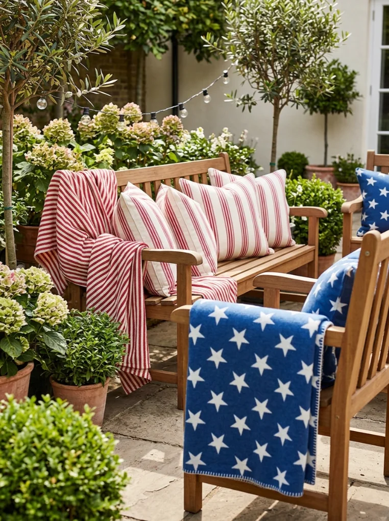 Patriotic through pillow and blanket with Memorial Day Decoration