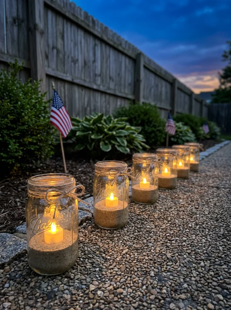 Mason jar with Memorial Day Decoration