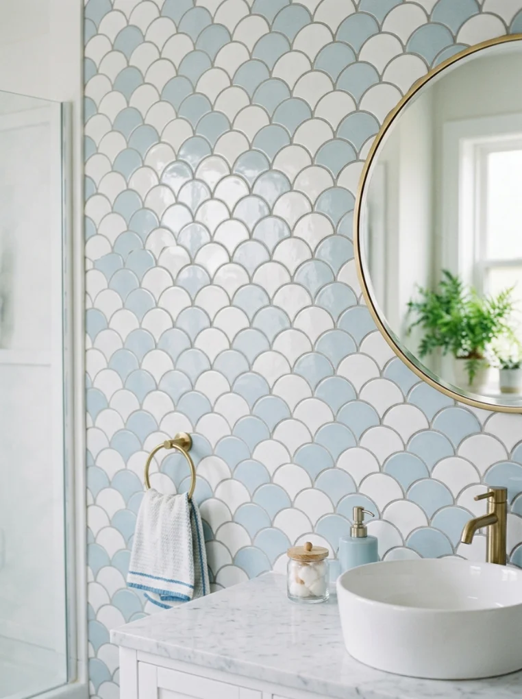 Two-Tone Scalloped Pattern with Mermaid Tiles