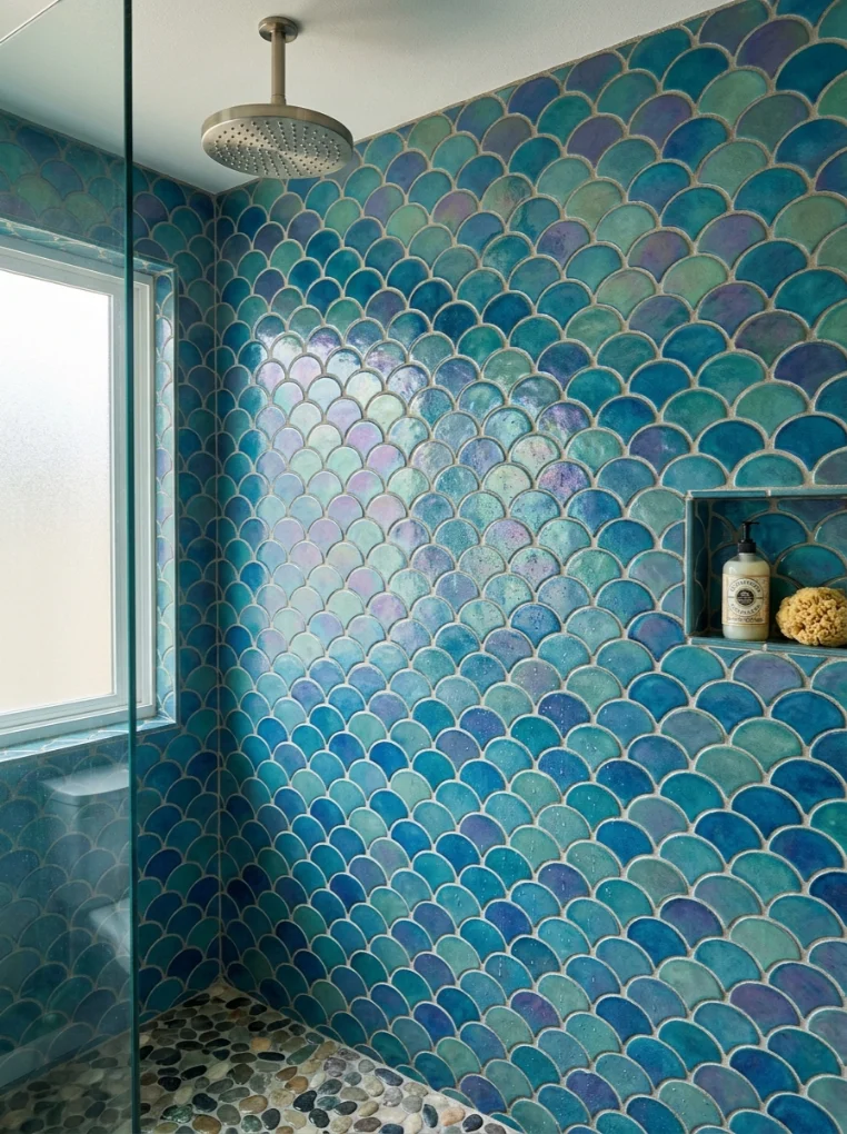 Shower Wall Statement with Mermaid Dsign