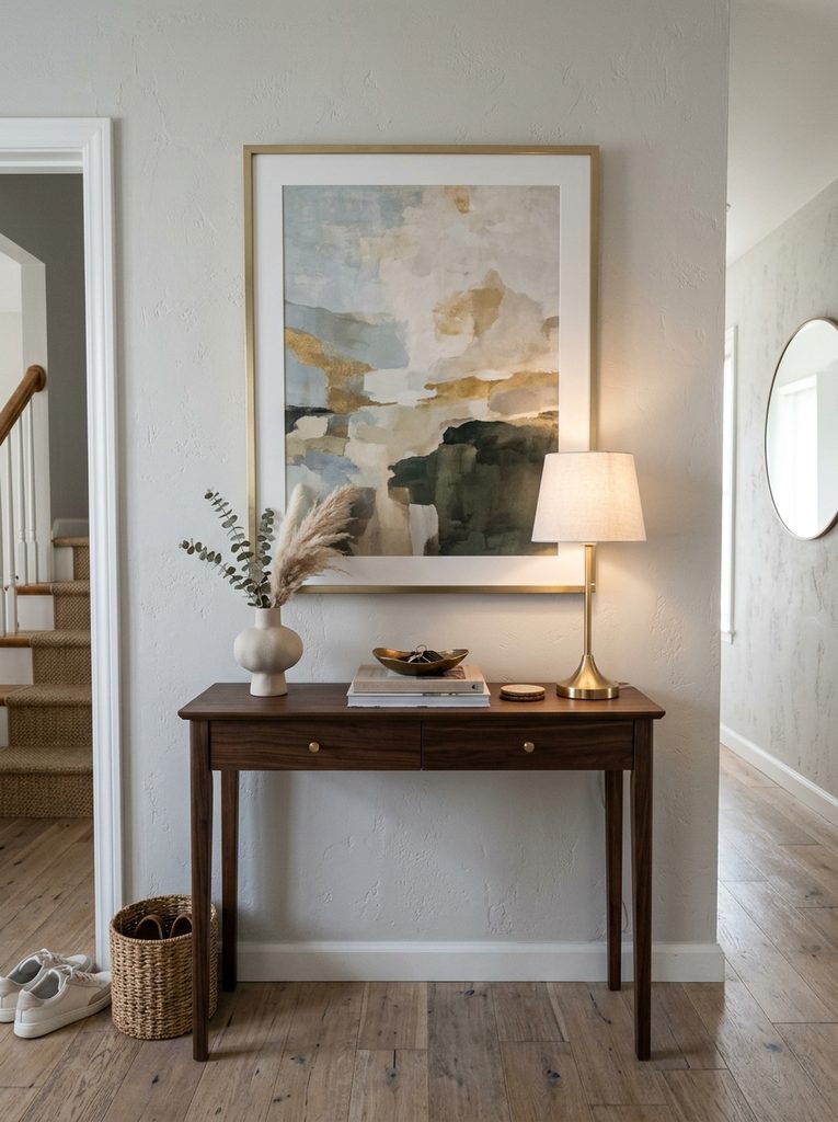 Console shelf with Modern Wall Decor