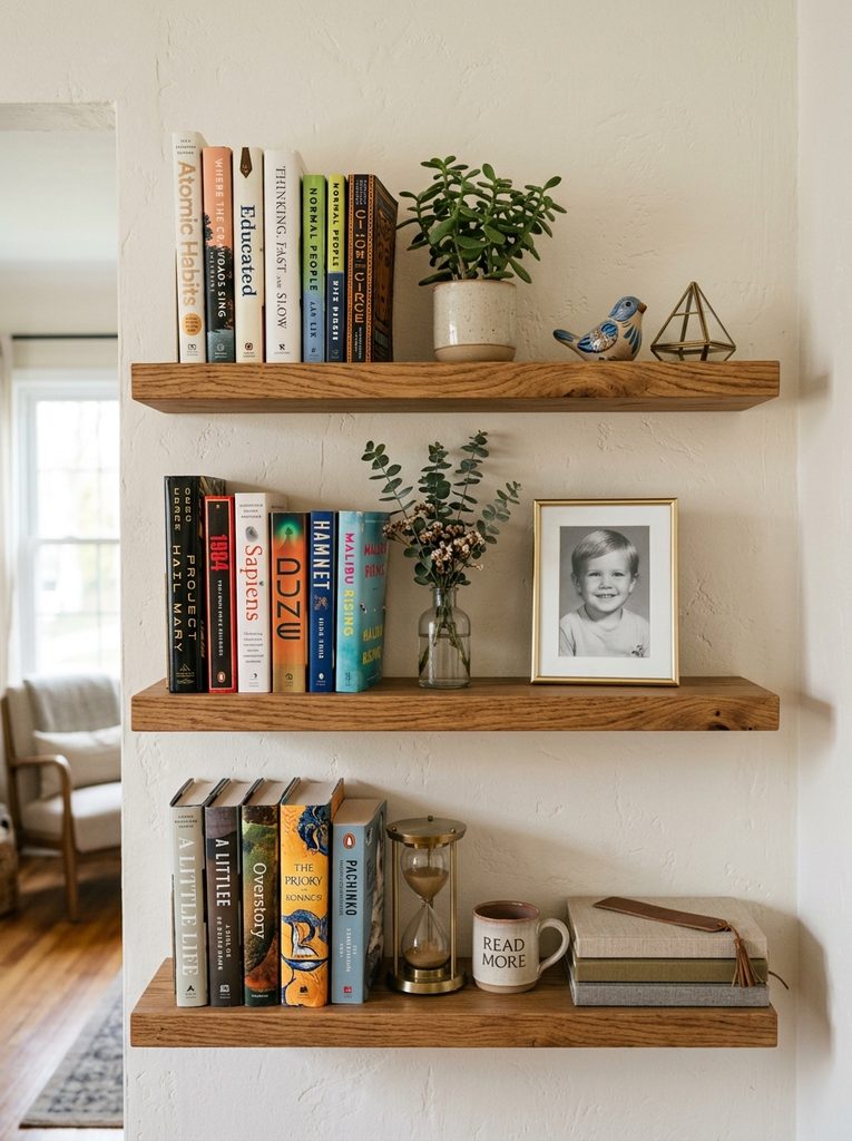 Floating Shelves with Modern Wall Decor