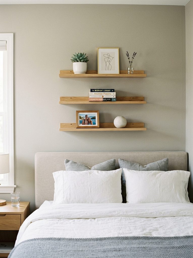 Floating Shelves with Shelves in bedroom