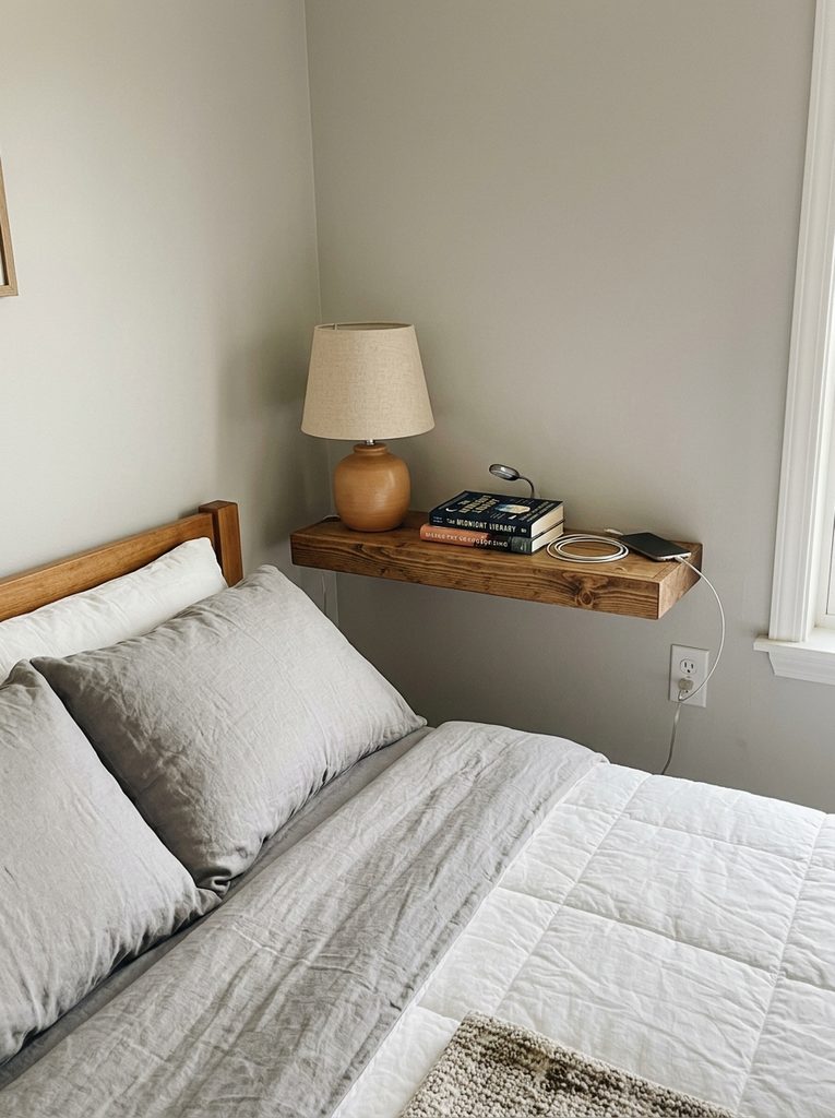 Bed side shelves with Shelves in bedroom