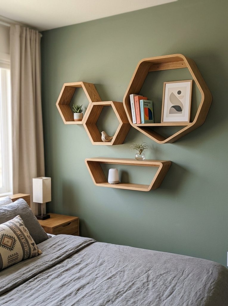 Geomatric Shelf with Shelves in bedroom