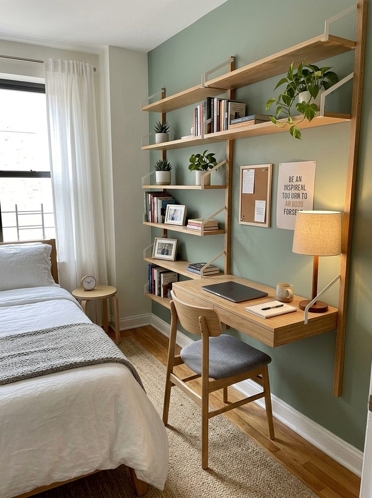 Shelf and desk with Shelves in bedroom