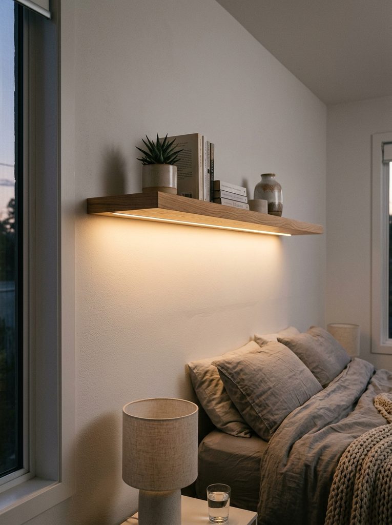 LED strip with Shelves in bedroom