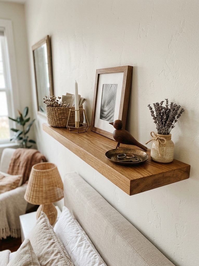 Mixed- Materials with Shelves in bedroom
