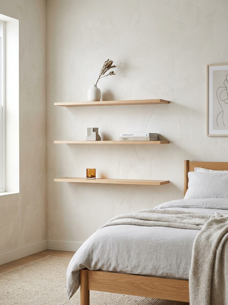Minimalist Floating with Shelves in bedroom
