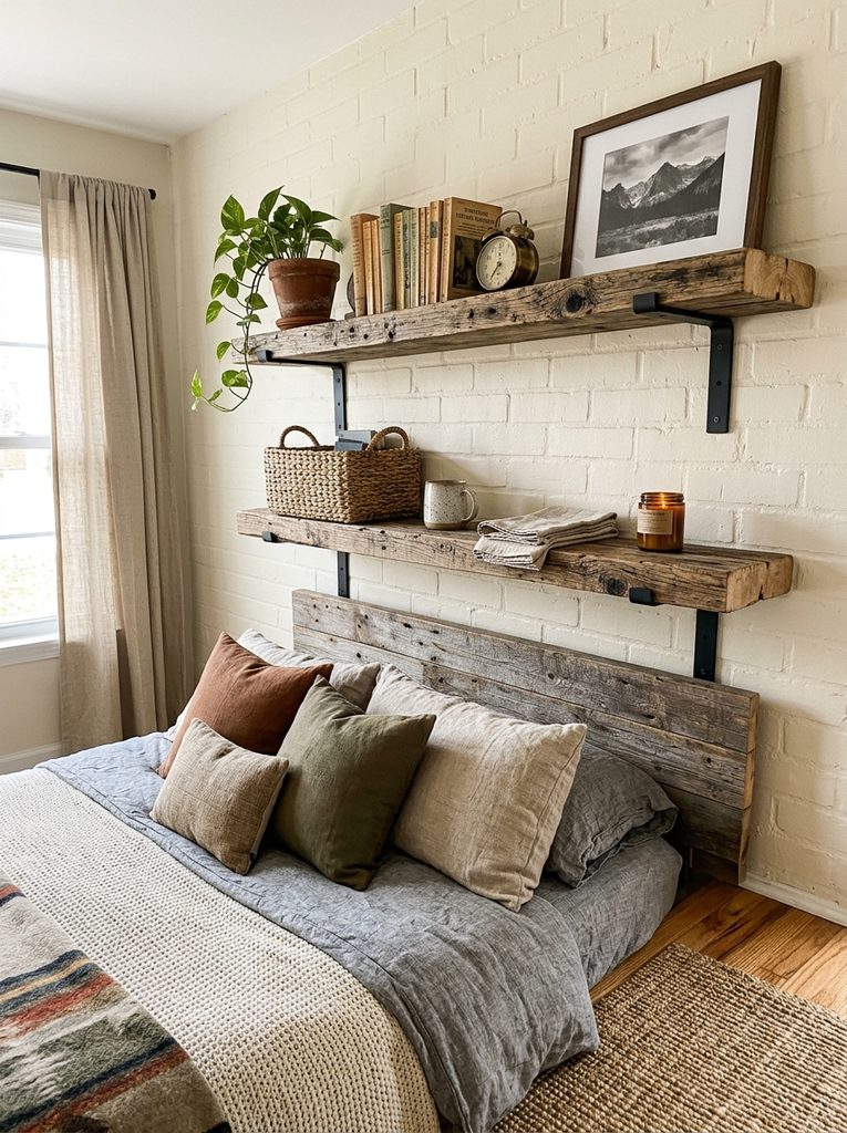 Rustic wood with Shelves in bedroom
