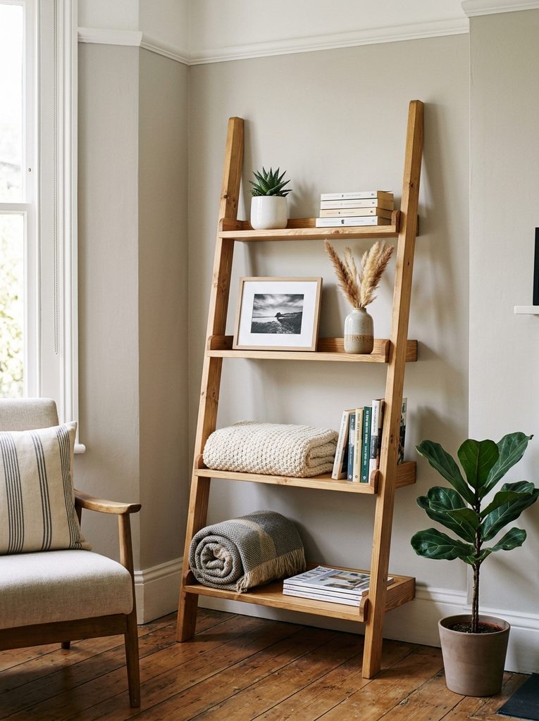 Ladder Shelf with Shelves in bedroom
