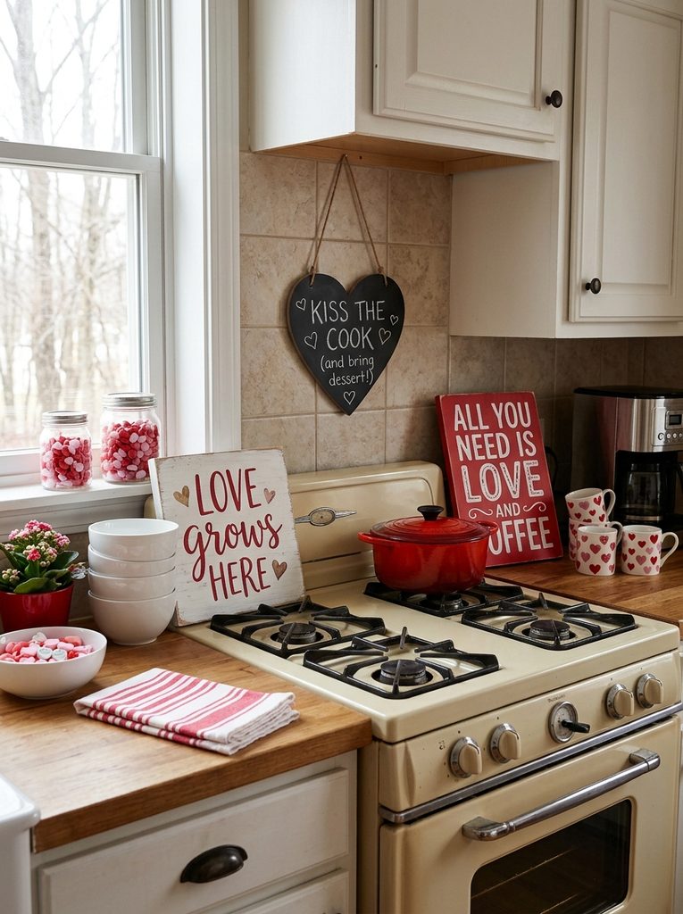 Long themed sign with Valentine Kitchen Decor Ideas