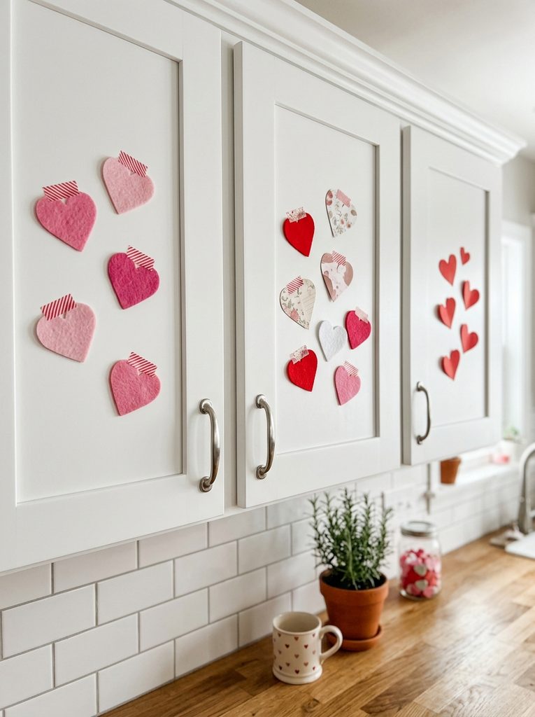 Cabinet mini hearts with Valentine Kitchen Decor Ideas