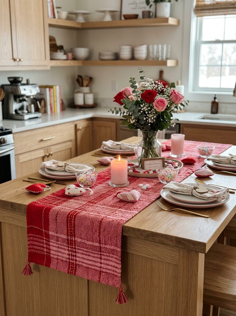 Tabble runner with Valentine Kitchen Decor Ideas